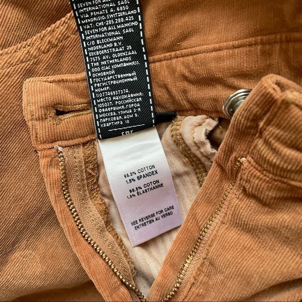 NWT 7 For All Mankind Corduroy Slim Kick Flare Overalls Penny Brown Tan Large - Picture 7 of 13